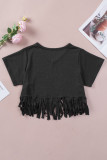 Black NASHVILLE MUSIC CITY Graphic Fringed T-shirt