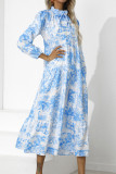 Puff Sleeves Printing Splicing Dress