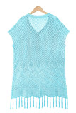 Geometric Knit Fringe Edge V Neck Kimono Beach Dress