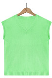 Plain V Neck Knit Color Block Short Sleeves Top
