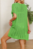 Plain V Neck Hollow Out Striped Cover Up Dress