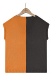 Plain V Neck Knit Color Block Short Sleeves Top