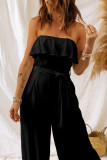 Black White Ruffled Bandeau Wide Leg Jumpsuit