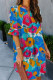 Multicolor Split V Collar Ruffle Sleeve Floral Shift Dress
