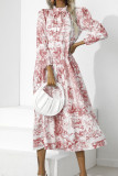 Puff Sleeves Printing Splicing Dress