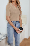 Cut Out V Neck Turn Down Collar Plain Knit Top
