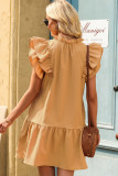 Khaki Tiered Ruffled Sleeves Mini Dress with Pockets