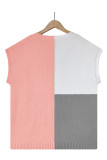 Plain V Neck Knit Color Block Short Sleeves Top