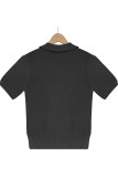 Cut Out V Neck Turn Down Collar Plain Knit Top