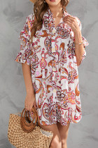 Half Sleeves Floral Button Up SHirt Dress