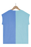 Plain V Neck Knit Color Block Short Sleeves Top