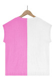 Plain V Neck Knit Color Block Short Sleeves Top