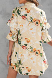 Half Sleeves Floral Button Up SHirt Dress