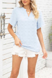 Swiss Dot V Neck Short Sleeves Blouse