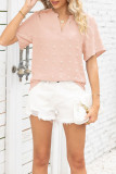 Swiss Dot V Neck Short Sleeves Blouse