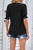 Plain Puff SLeeves V Neck Top