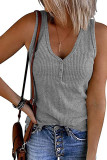Sleeveless V Neck Plain Kniting Tank Top