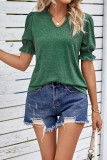 Plain Puff SLeeves V Neck Top