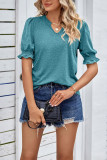 Plain Puff SLeeves V Neck Top