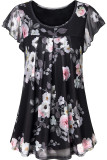 Floral Printed Pleated Short Sleeves Top