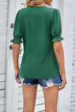 Plain Puff SLeeves V Neck Top