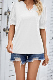 Plain Puff SLeeves V Neck Top