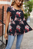 Floral Printed Pleated Short Sleeves Top