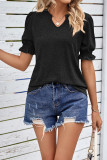 Plain Puff SLeeves V Neck Top
