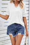 Plain Puff SLeeves V Neck Top
