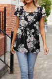 Floral Printed Pleated Short Sleeves Top