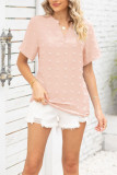 Swiss Dot V Neck Short Sleeves Blouse