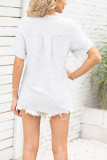 Swiss Dot V Neck Short Sleeves Blouse