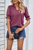 Plain Puff SLeeves V Neck Top