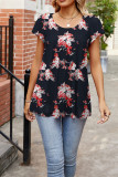 Floral Printed Pleated Short Sleeves Top