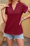Plain V Neck Texture Chiffon Tulip Sleeves Top