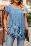 Floral Printed Pleated Short Sleeves Top