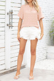 Swiss Dot V Neck Short Sleeves Blouse