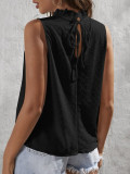 Eyelet Pattern Frill Collar Sleeves Tank Top