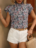Frill Collar Tiered Sleeves Floral Blouse