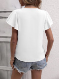 Plain V Neck Ruffles Sleeves Top