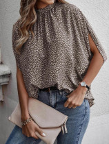 Leopard Printed Split Batwing Sleeves Blouse