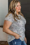 Gray Plus Size Spotted Animal Print Chest Pocket T-shirt