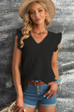 Plain V Neck Texture Ruffle Sleeves Top