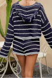 V Neck Hooded Stripes Knitting 2PCS Set