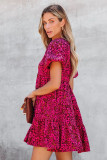 Rose Floral Print Puff Sleeve Babydoll Mini Dress