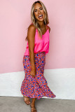 Multicolor Bohemian Floral Print High Waist Midi Skirt