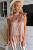 Pink Leopard Ruffled Flutter Sleeve Blouse