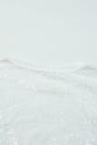 White Sequin Casual Short Sleeve T Shirt