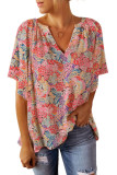 Multicolor Notch V Neck Gorgeous Floral Blouse
