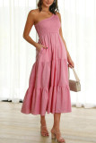 One Shoulder Tiered Splicing Ruffle Dress